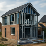 AI-illustratie bij: Kenmerken en aandachtspunten van staalframebouw in de woningmarkt
