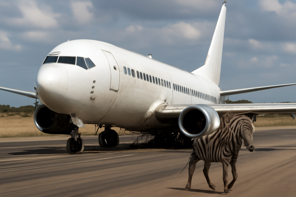 AI-illustratie bij: Noodlanding na botsing met dier tijdens opstijgen in Tanzania: gevolgen voor luchtvaart en veiligheid