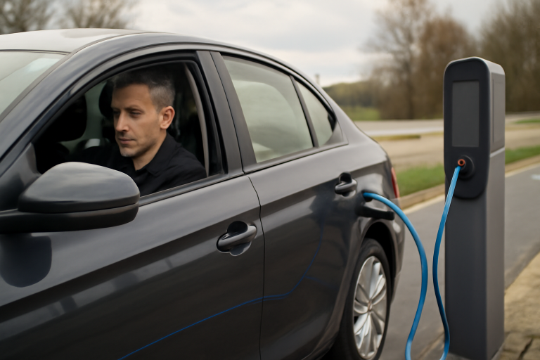 AI-illustratie bij: Ontwikkelingen in elektrisch rijden: opladen tijdens het rijden in onderzoek
