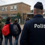 AI-illustratie bij: Extra politiecontroles bij scholen in Aalst na online bedreigingen