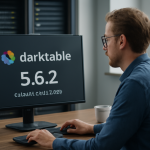 AI-illustratie bij: Concept: Technologie & Hosting — Software-update - Darktable 5.6.2